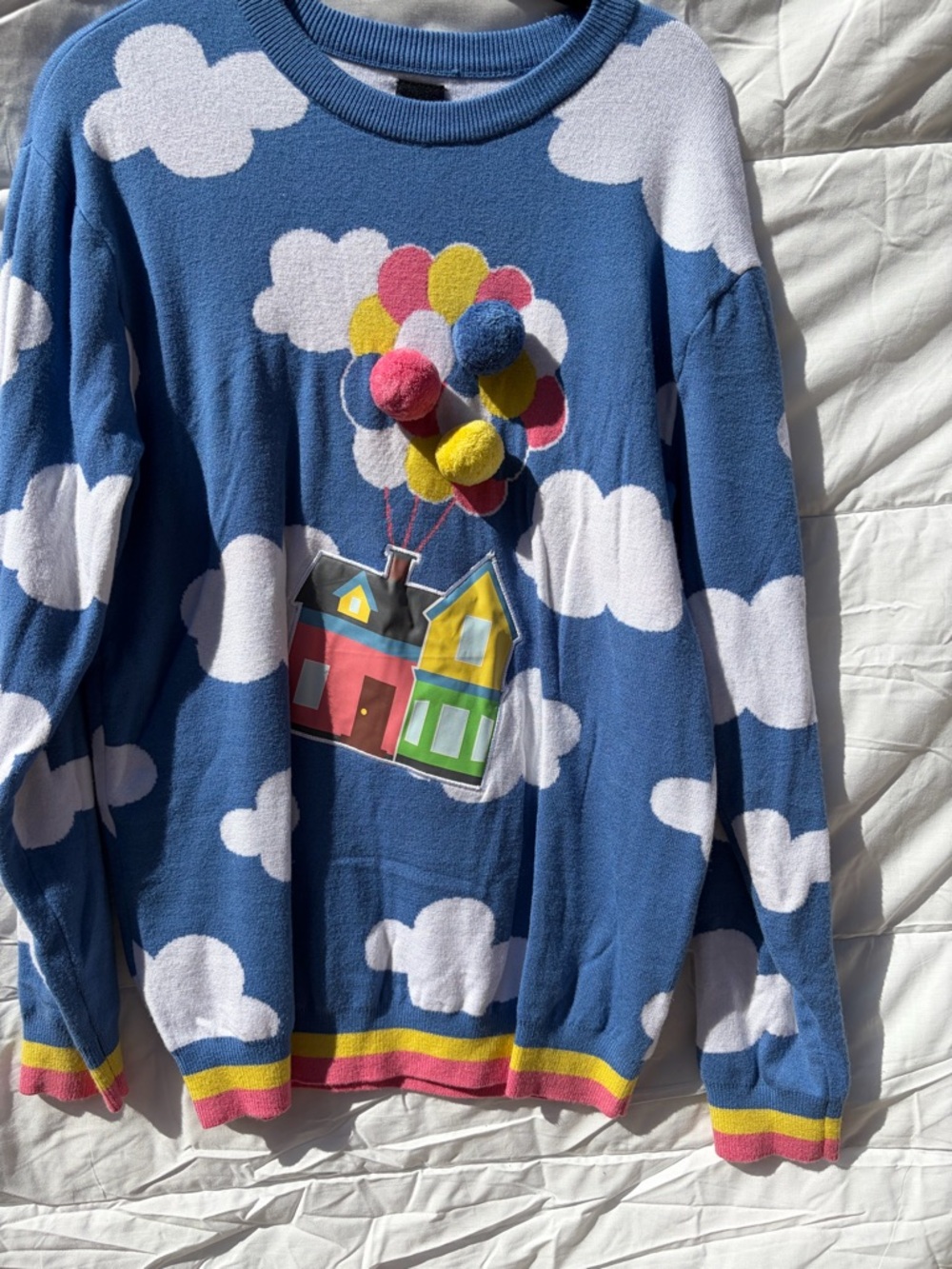 Disney Blue Cloud Sweater with Colorful Balloon Pom-Poms